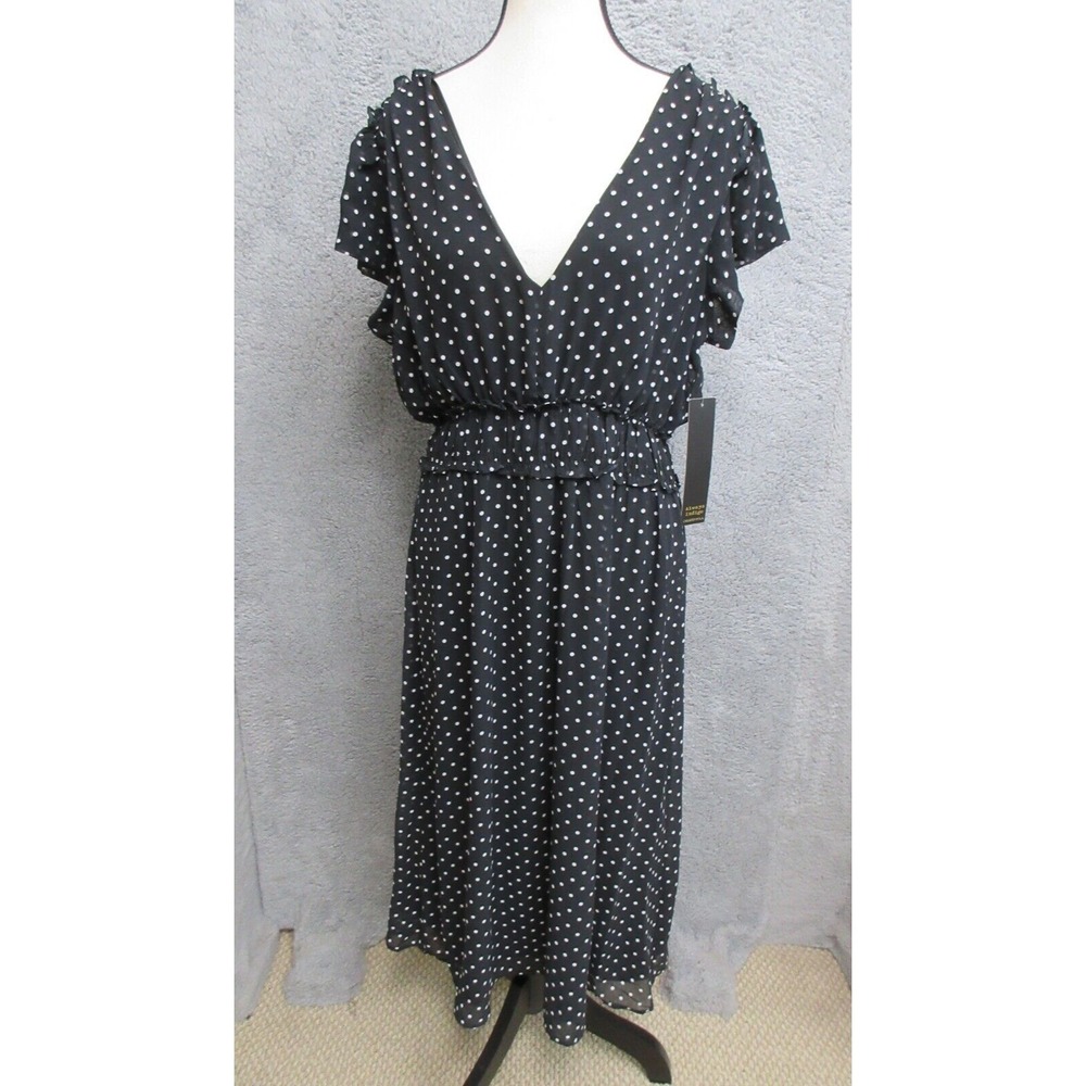 Always Indigo Dress Womens 1X‎ Black Polka Dot Ruffle Boho Chic Flowy Elegant